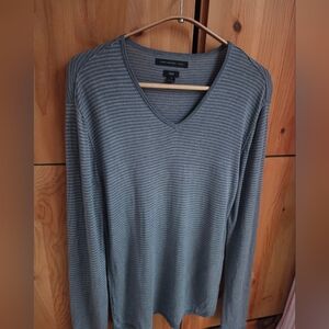 John Varvatos Men's Green Striped Linen Blend V Neck Sweater Size Medium